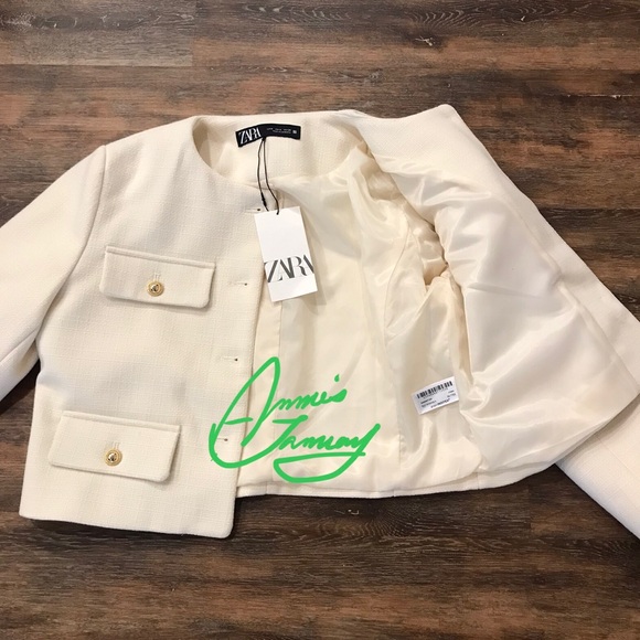 ZARA Women's Cropped Flap Jacket(Ecru, US M, L/EUR M, L) - Picture 9 of 13